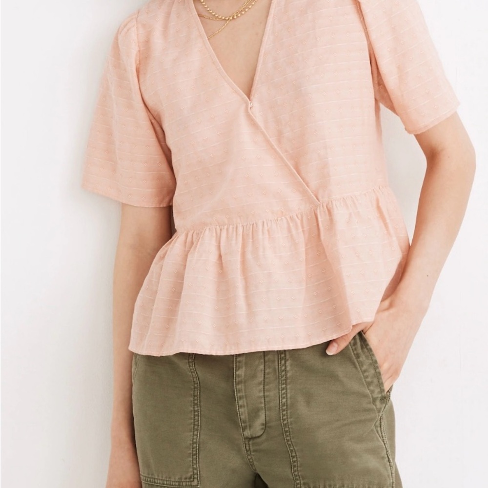 Madewell Woman Crossover Wrap Peplum Blouse Short Sleeve Small Cottage Fairy